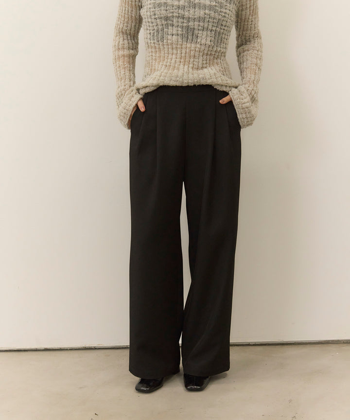 [2SET]Twill Cropped Tailored JK + Twill Tuck Slacks PT