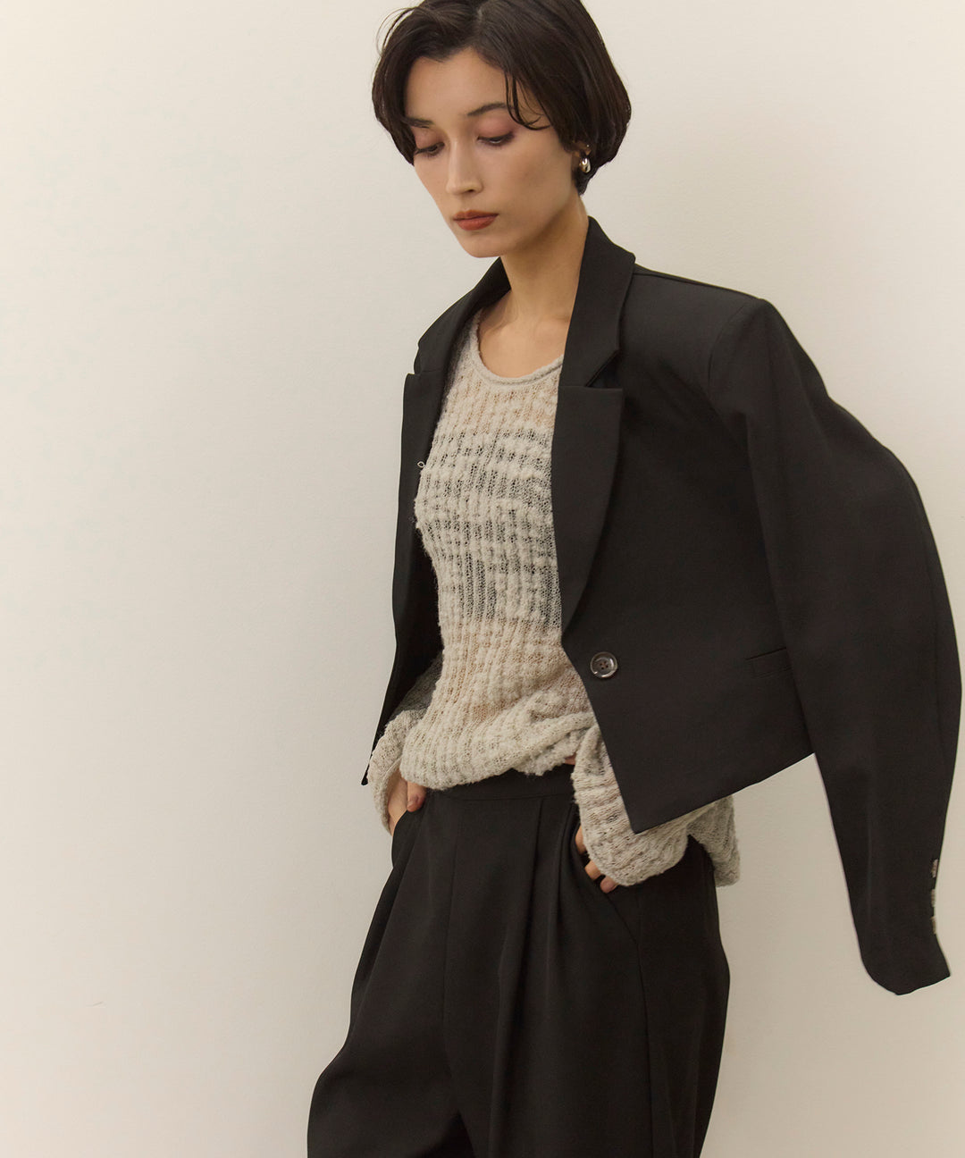 (eliuu)Twill Cropped Tailored JK