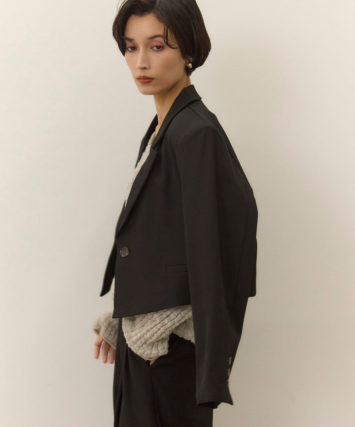 [2SET]Twill Cropped Tailored JK + Twill Tuck Slacks PT