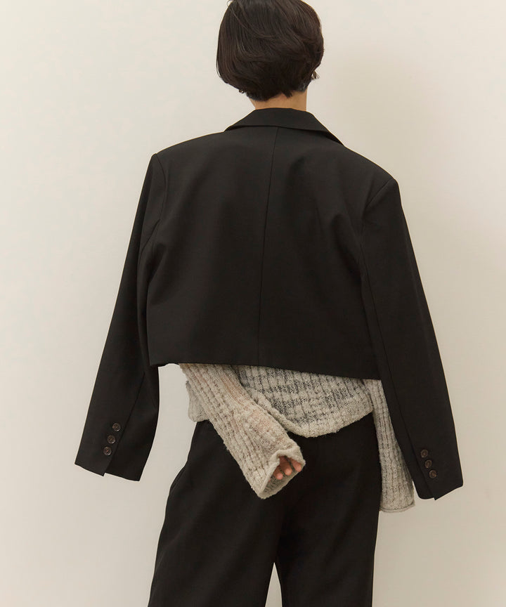 [3SET]Twill Cropped Tailored JK + Slub Yarn Knit Top + Twill Tuck Slacks PT