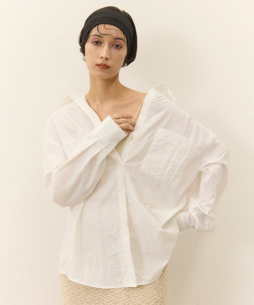[SET]Wrinkle Wide Shirt+Melon Loop Knit Skirt