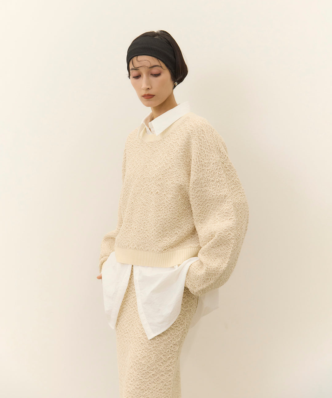 [SET]Melon Loop Knit Top+Wrinkle Wide Shirt+Melon Loop Knit Skirt