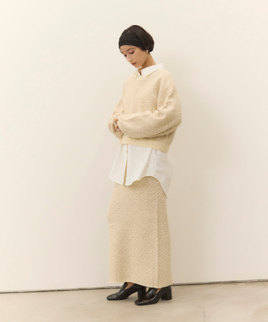 [SET]Melon Loop Knit Top+Wrinkle Wide Shirt+Melon Loop Knit Skirt