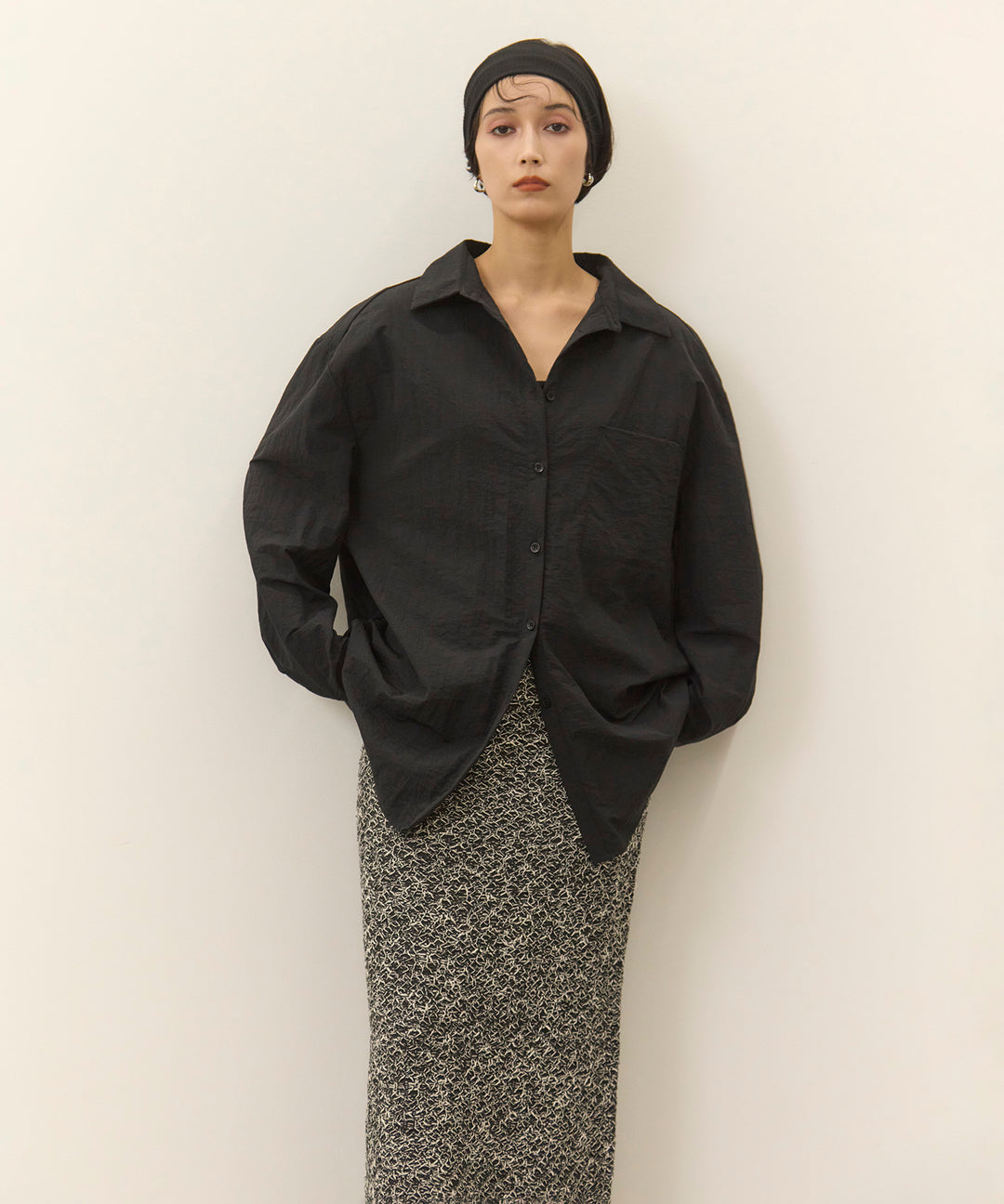 [SET]Wrinkle Wide Shirt+Melon Loop Knit Skirt