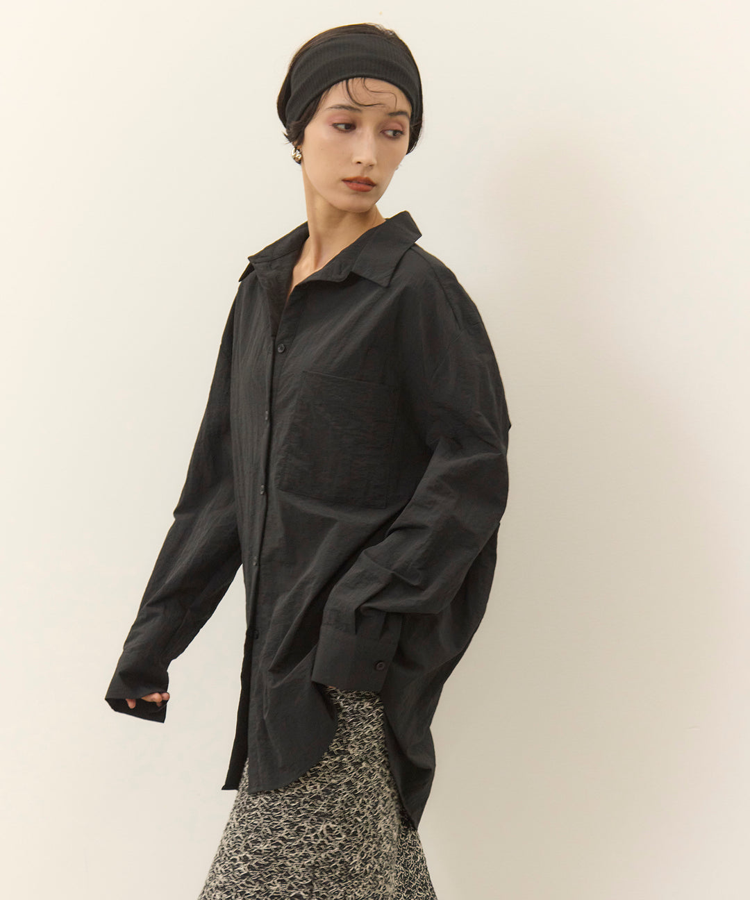 [SET]Wrinkle Wide Shirt+Melon Loop Knit Skirt