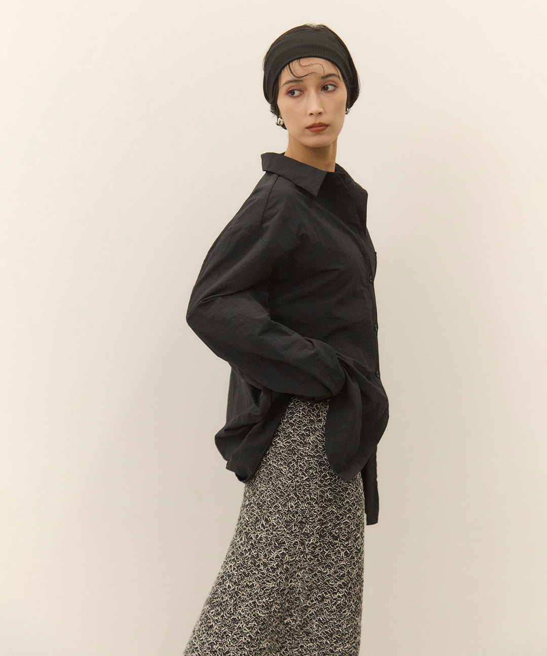 [SET]Wrinkle Wide Shirt+Melon Loop Knit Skirt