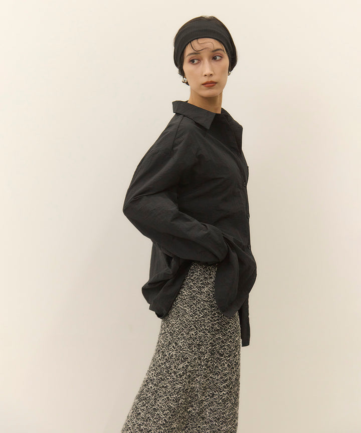 [SET]Wrinkle Wide Shirt+Melon Loop Knit Skirt