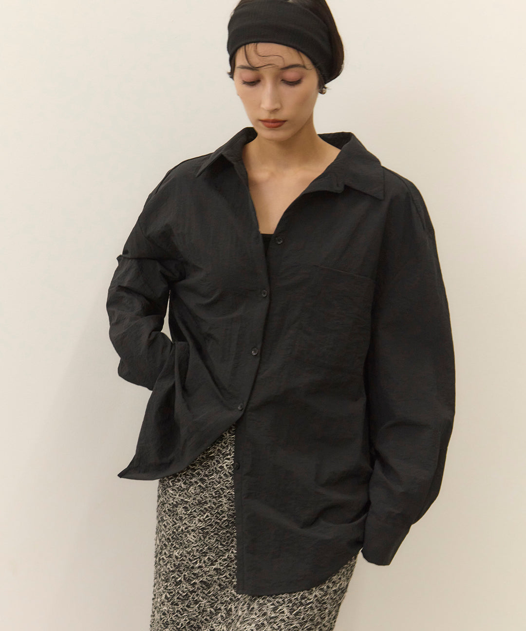 [SET]Wrinkle Wide Shirt+Melon Loop Knit Skirt