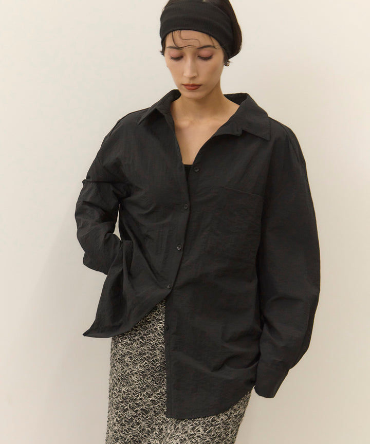 [SET]Wrinkle Wide Shirt+Melon Loop Knit Skirt