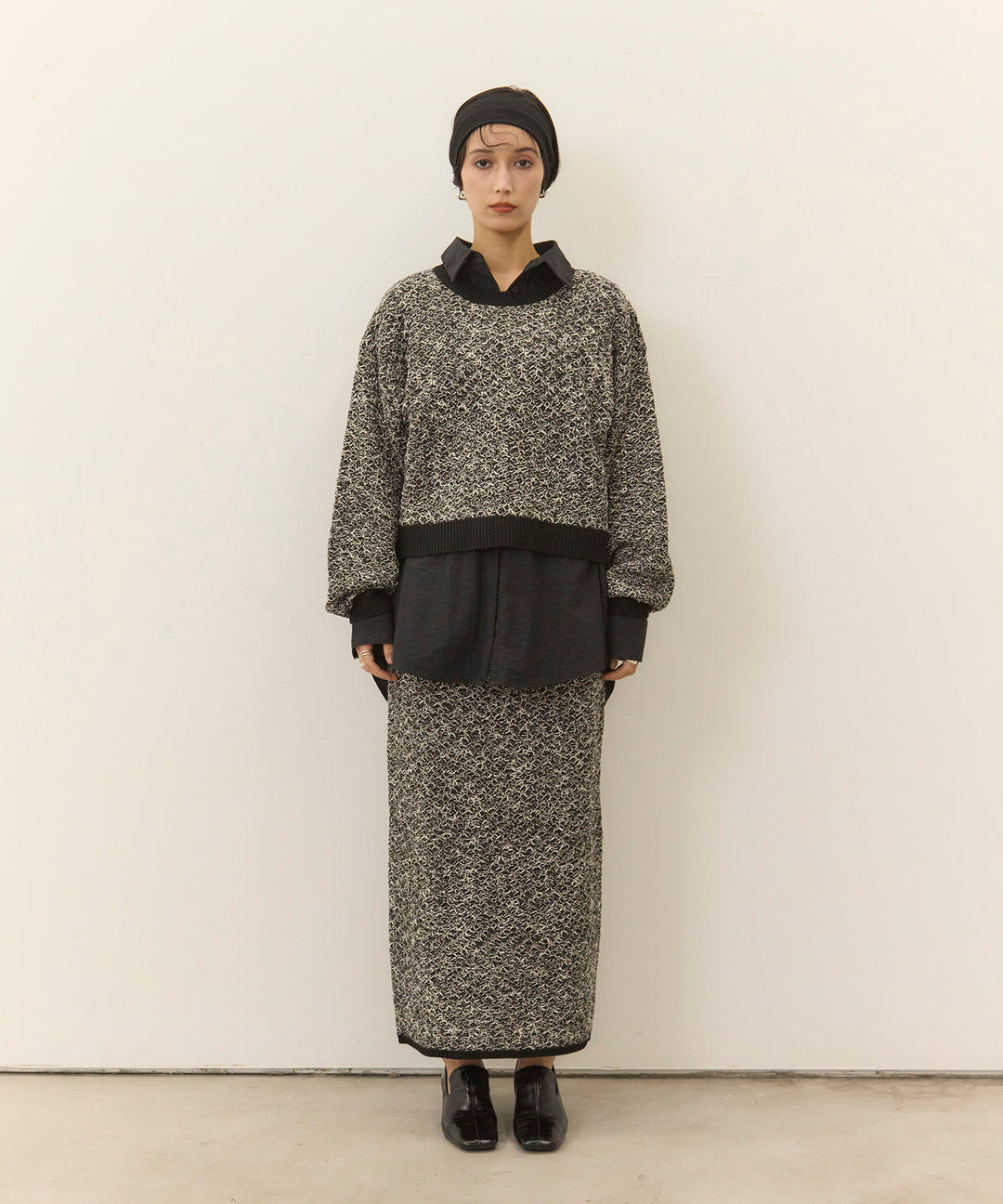 [SET]Melon Loop Knit Top+Wrinkle Wide Shirt+Melon Loop Knit Skirt