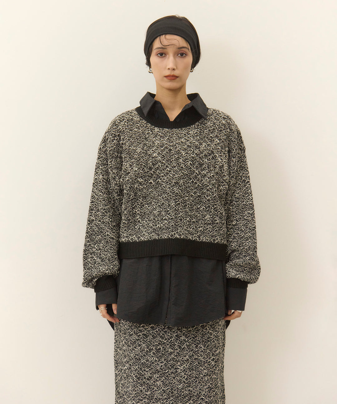 [SET]Melon Loop Knit Top+Wrinkle Wide Shirt+Melon Loop Knit Skirt