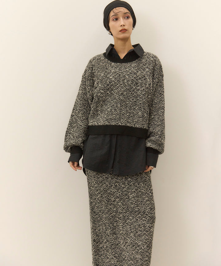 [SET]Melon Loop Knit Top+Wrinkle Wide Shirt+Melon Loop Knit Skirt