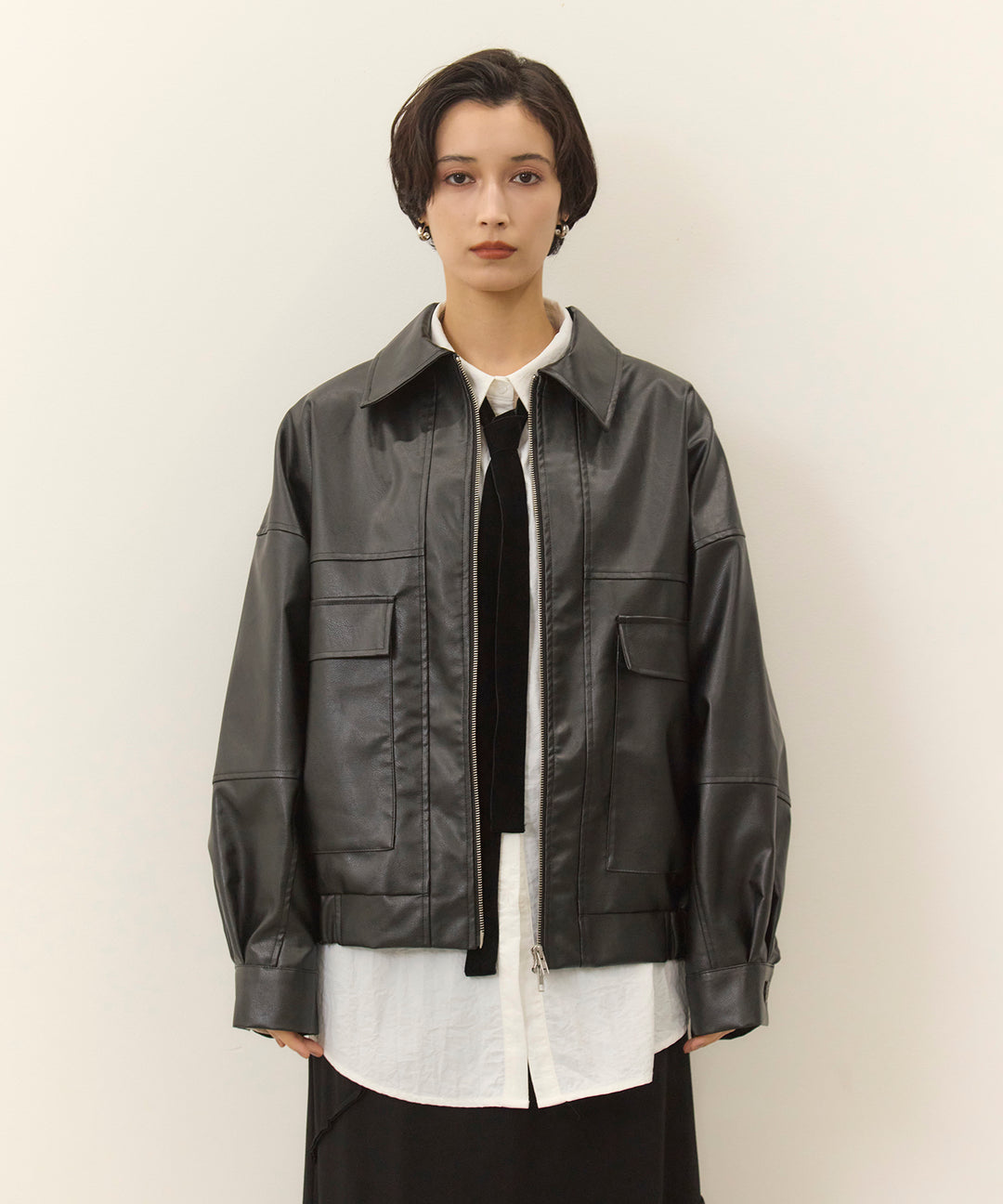 (eliuu)Fake Leather Wide BZ
