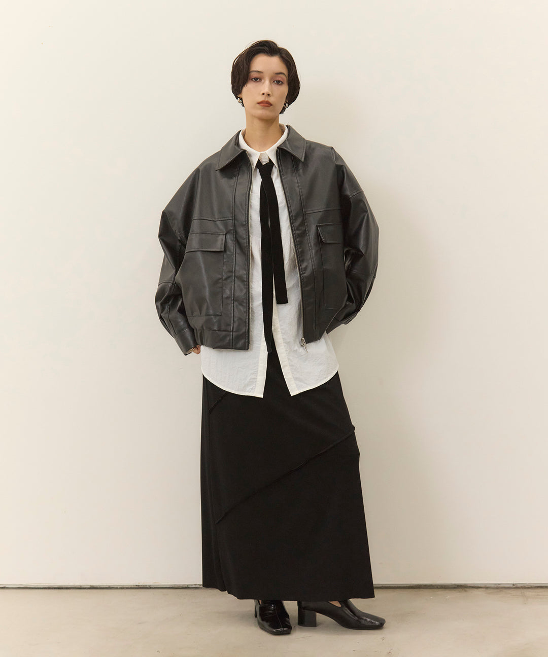 (eliuu)Fake Leather Wide BZ