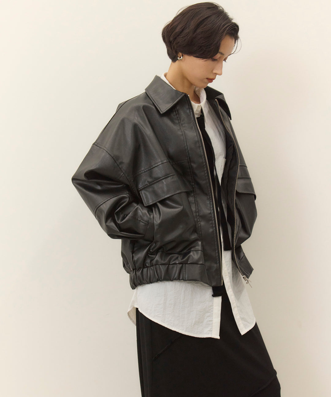 (eliuu)Fake Leather Wide BZ