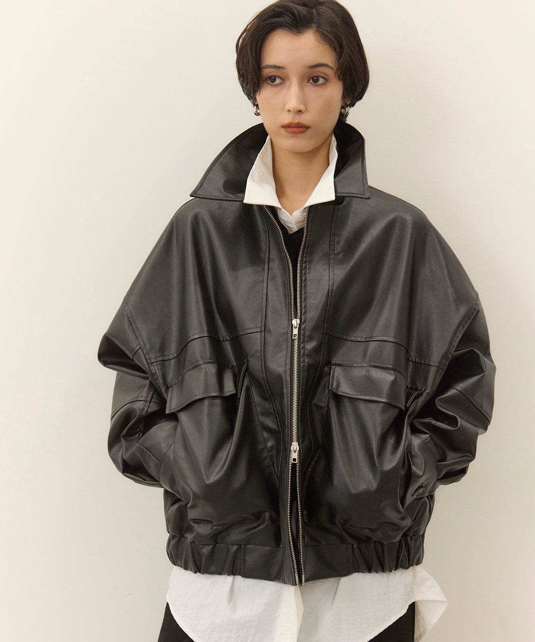 (eliuu)Fake Leather Wide BZ