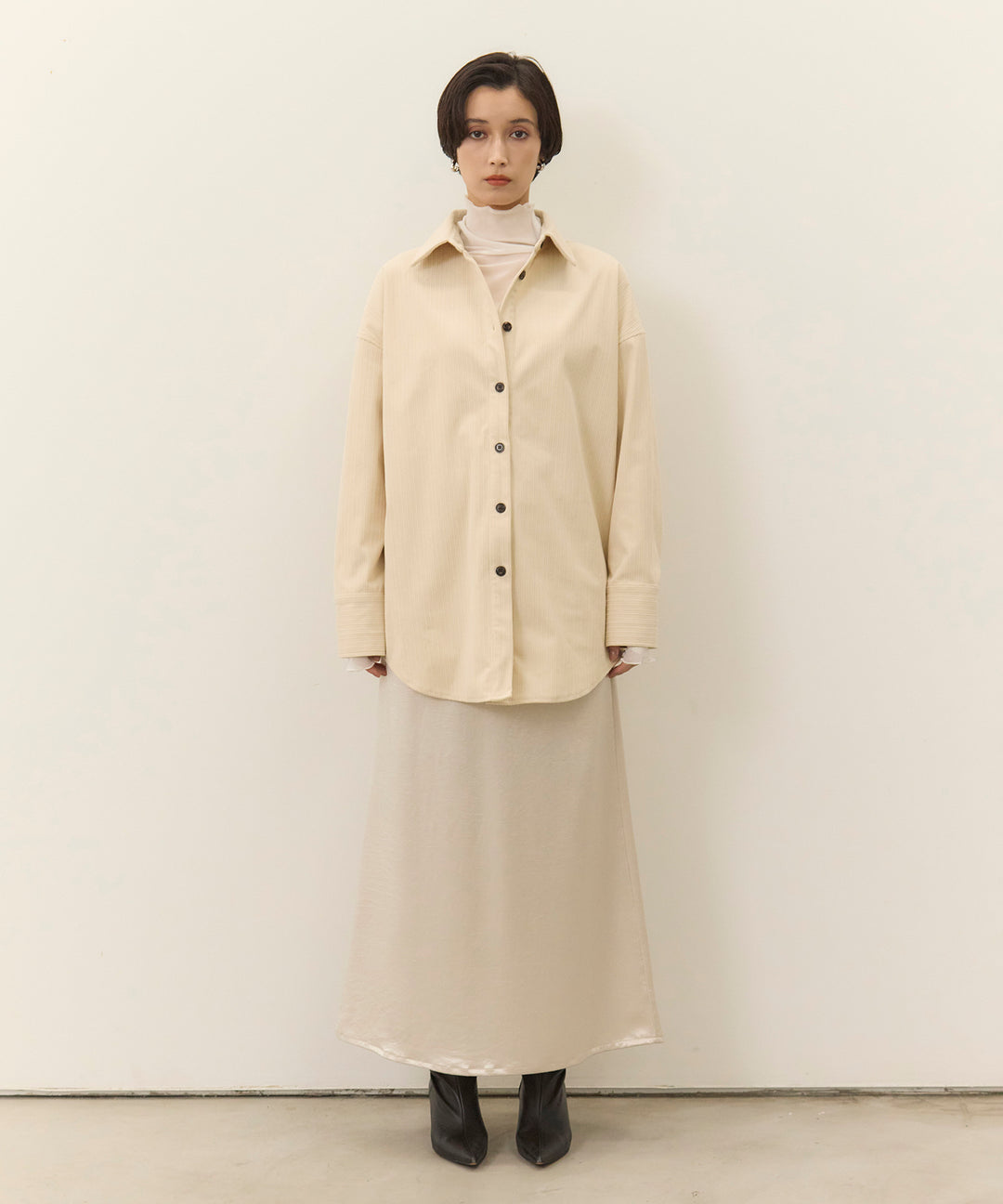 [SET]Corduroy Wide Shirt JK+Satin Simple Skirt