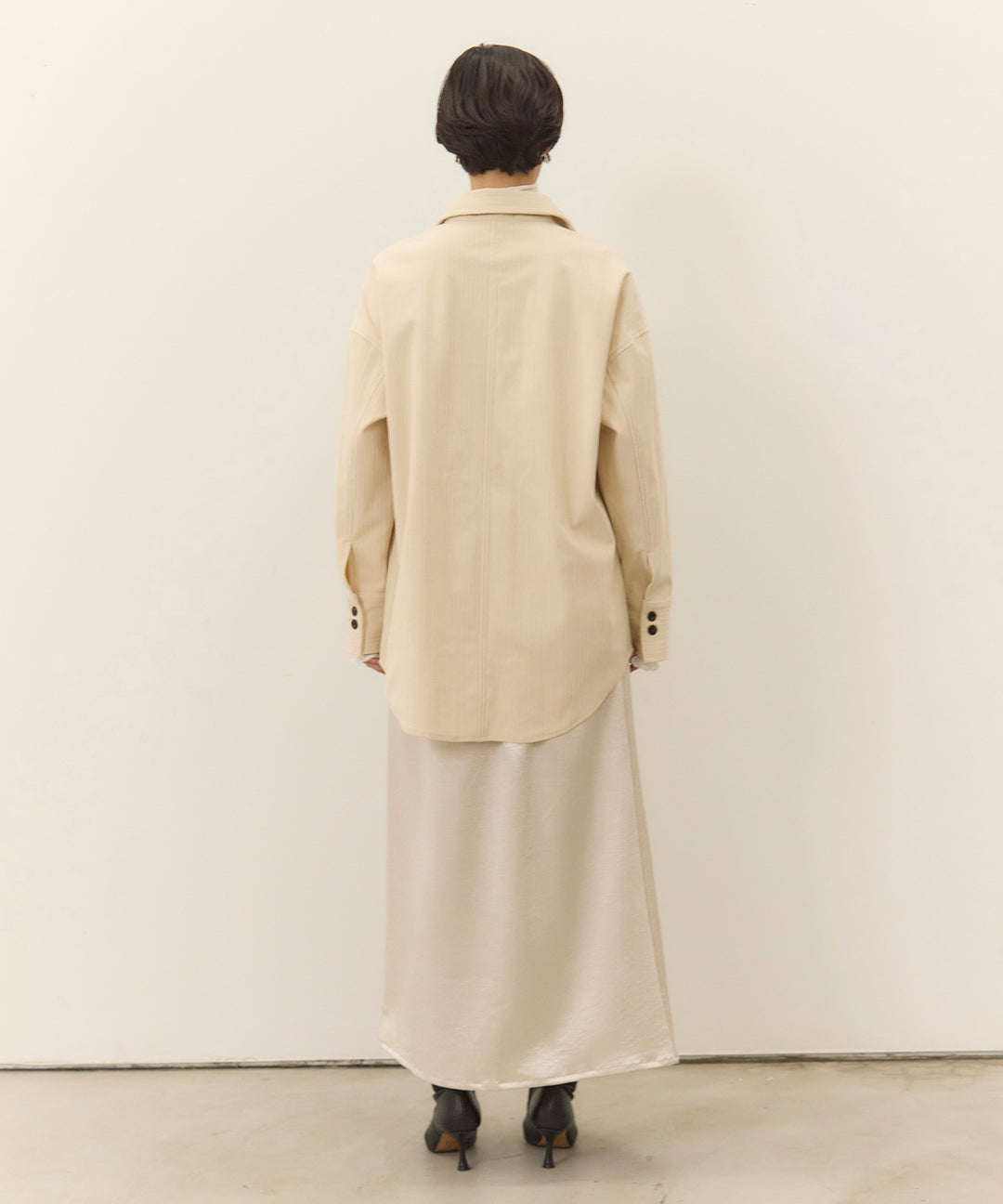 [SET]Corduroy Wide Shirt JK+Satin Simple Skirt