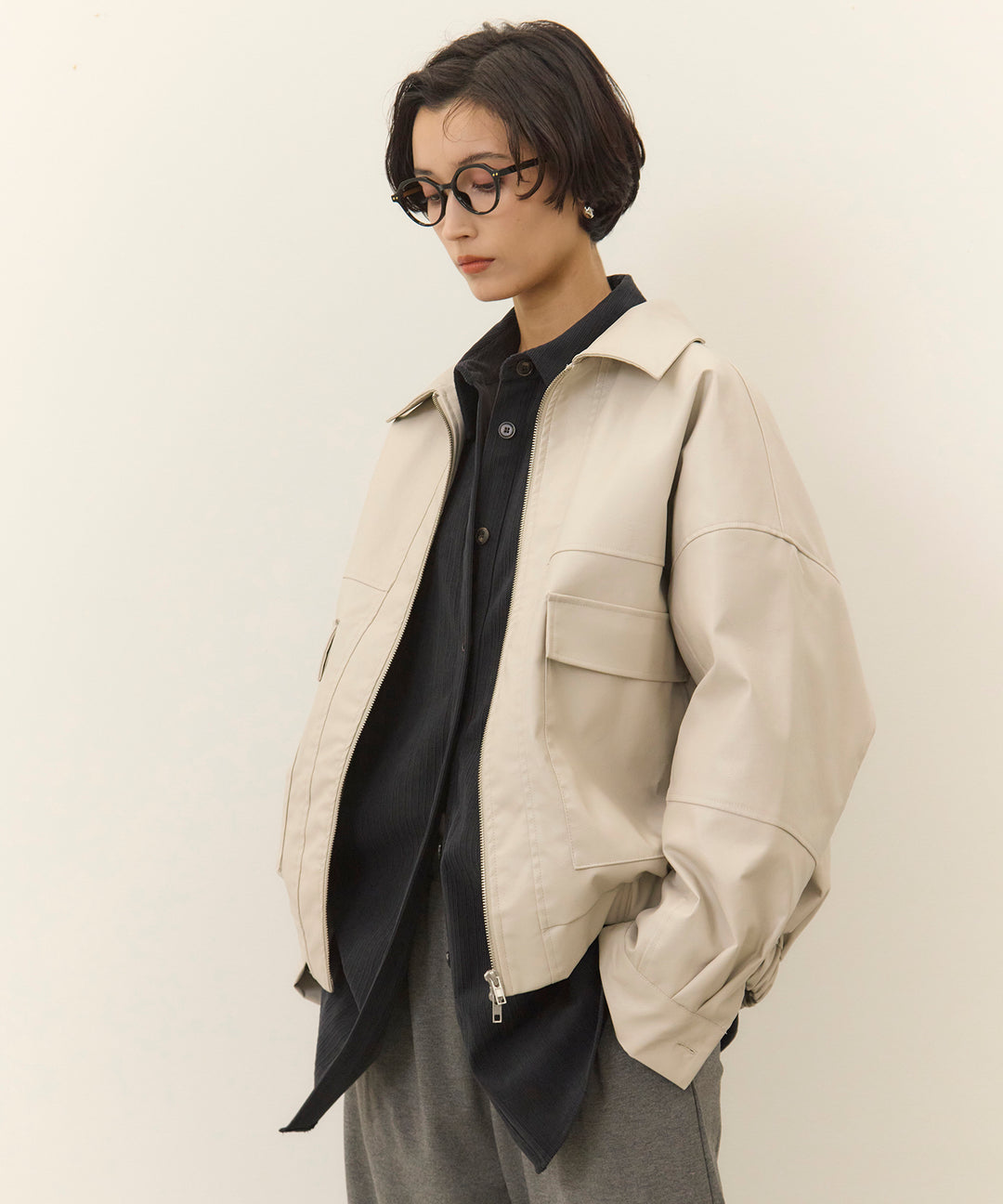 (eliuu)Fake Leather Wide BZ