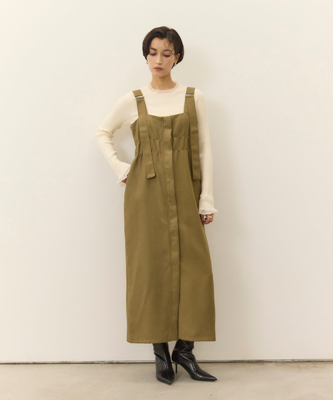 [SET]Sheer Mix Soft Knit Top+Ester Jumper Skirt OP