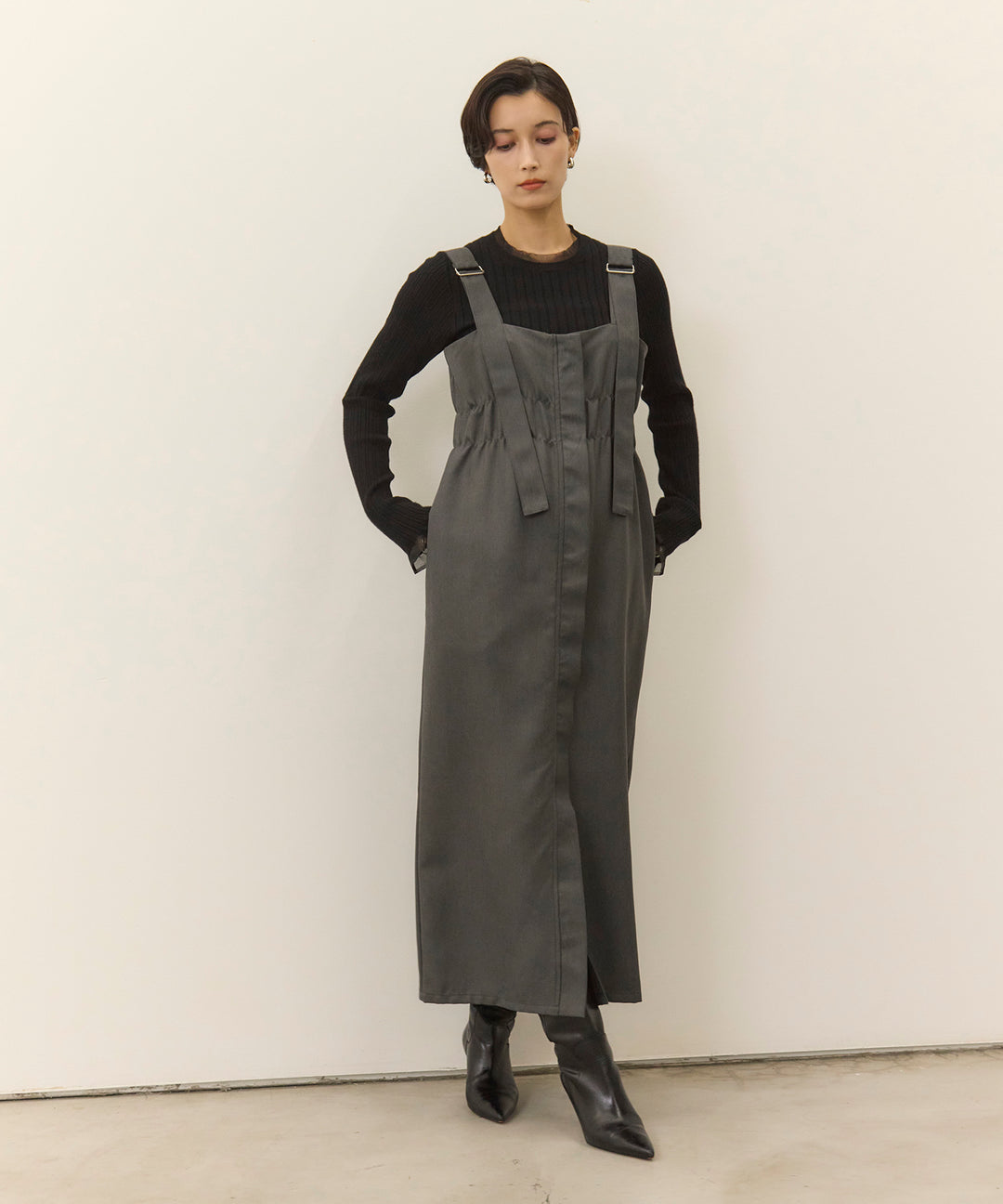 [SET]Sheer Mix Soft Knit Top+Ester Jumper Skirt OP