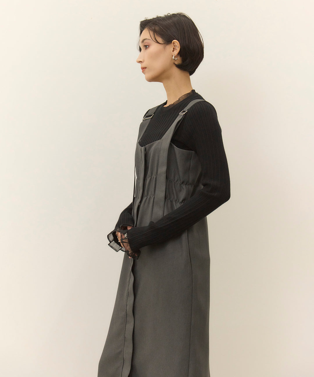 [SET]Sheer Mix Soft Knit Top+Ester Jumper Skirt OP