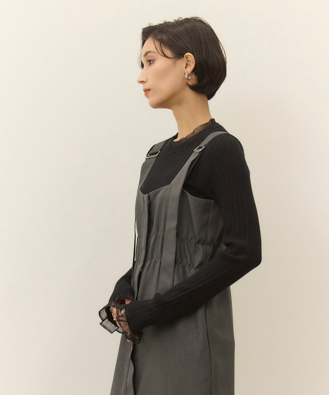 (eliuu)Sheer Mix Soft Knit Top