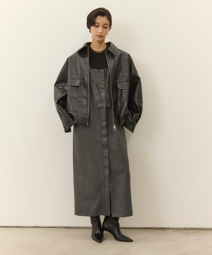 (eliuu)Fake Leather Wide BZ