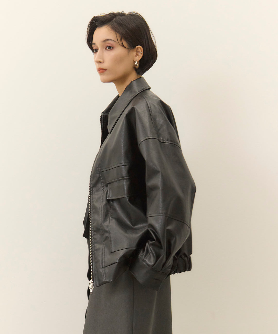 (eliuu)Fake Leather Wide BZ