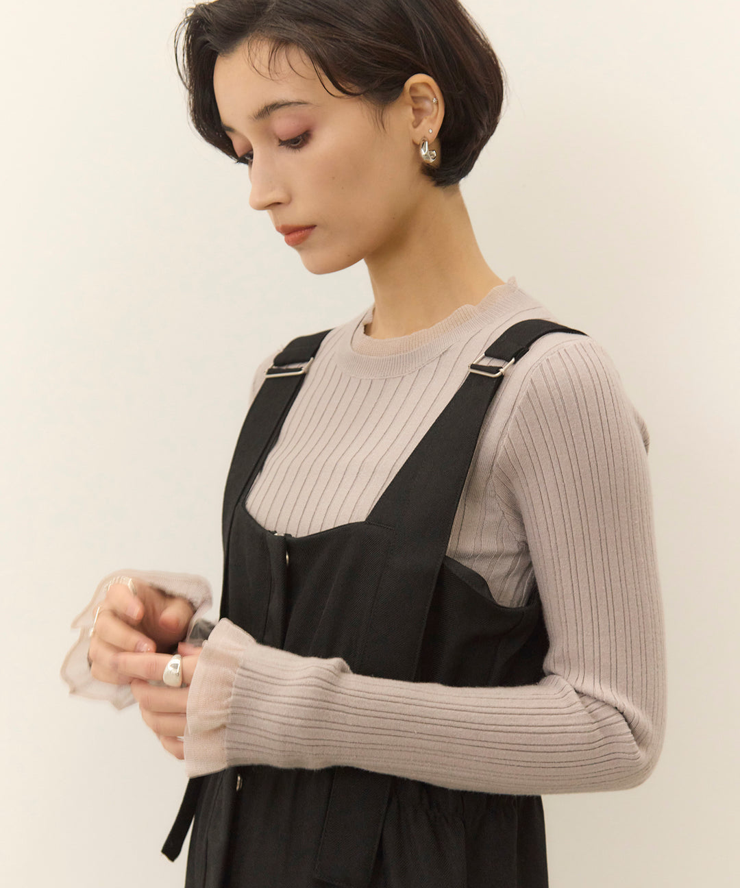 (eliuu)Sheer Mix Soft Knit Top