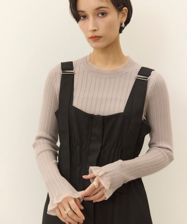 (eliuu)Sheer Mix Soft Knit Top