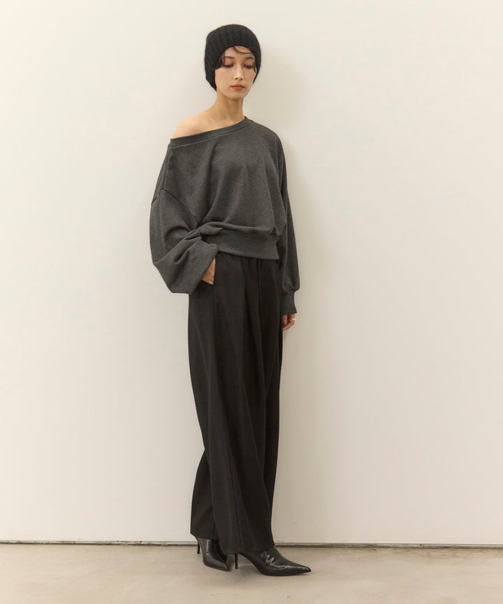 [SET]Sweat Boat Neck Top+Wrap Belt Wide Slacks