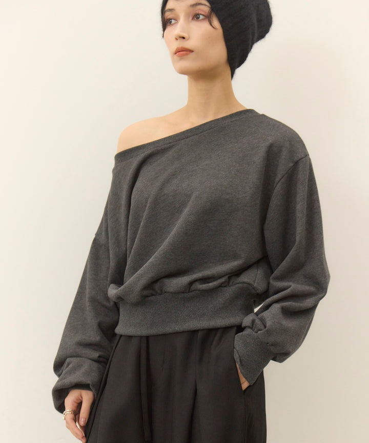 [SET]Sweat Boat Neck Top+Wrap Belt Wide Slacks