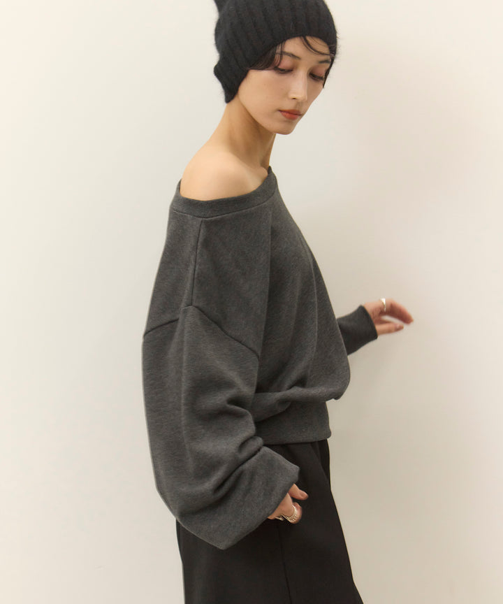 [SET]Sweat Boat Neck Top+Wrap Belt Wide Slacks