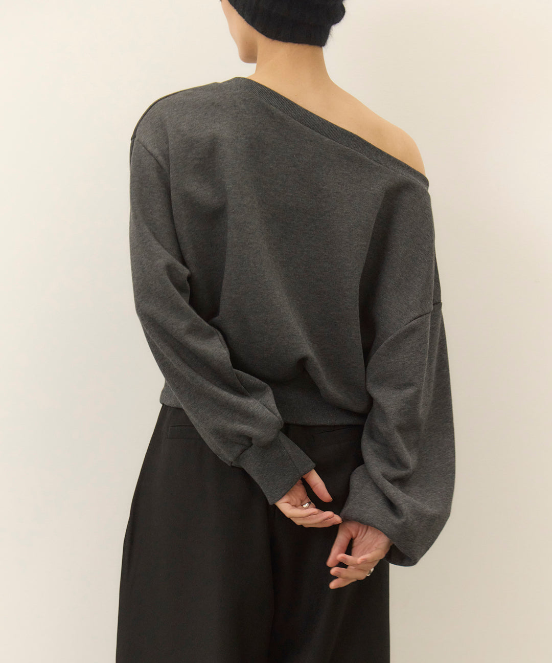 [SET]Sweat Boat Neck Top+Wrap Belt Wide Slacks
