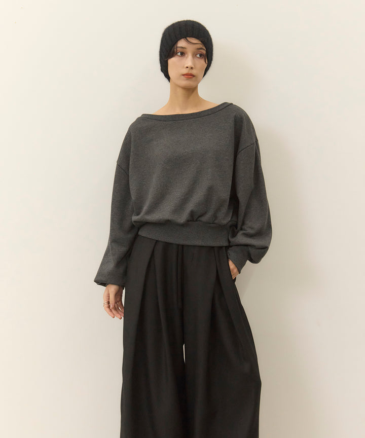 [SET]Sweat Boat Neck Top+Wrap Belt Wide Slacks