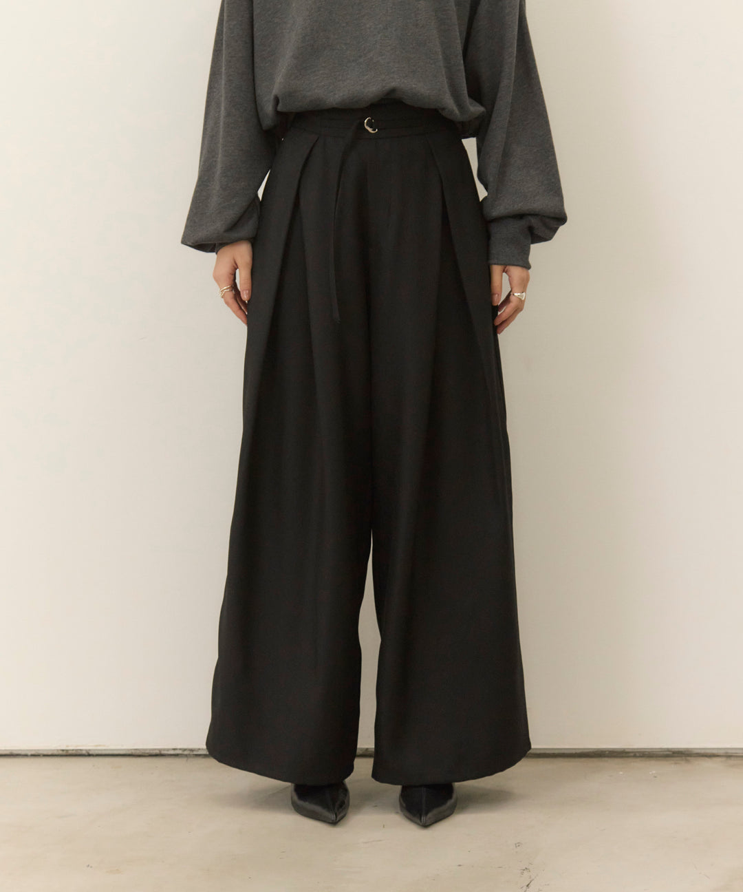 (eliuu)Wrap Belt Wide Slacks