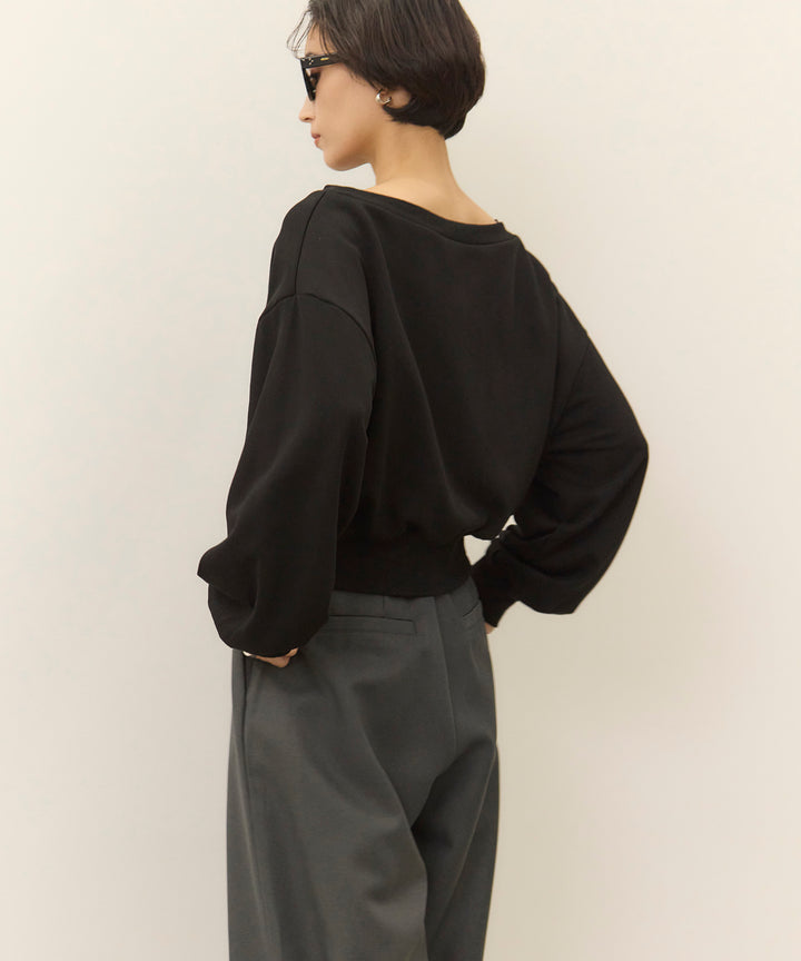 [SET]Sweat Boat Neck Top+Wrap Belt Wide Slacks