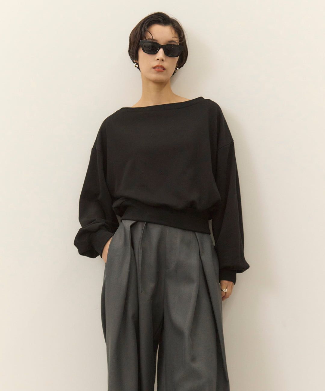 (eliuu)Sweat  Boat Neck Top