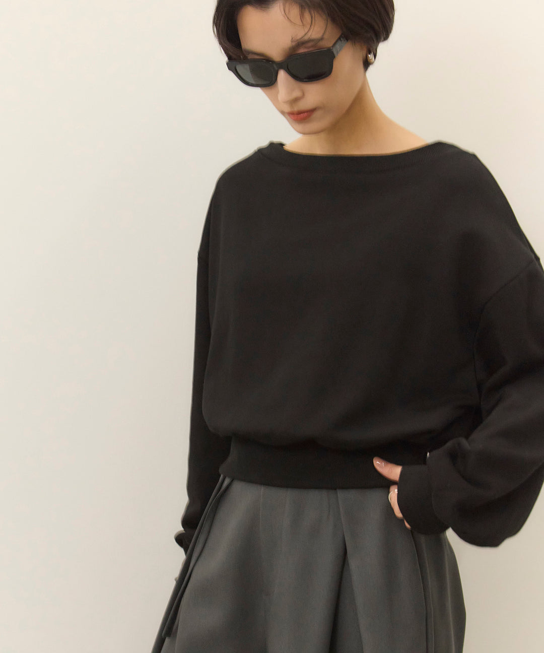 (eliuu)Sweat  Boat Neck Top