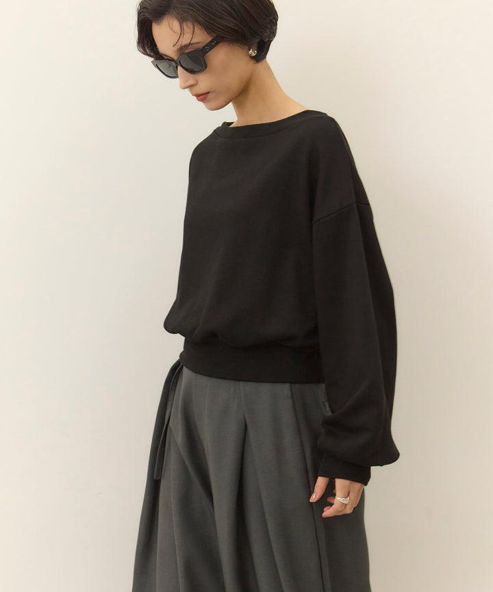 [SET]Sweat Boat Neck Top+Wrap Belt Wide Slacks