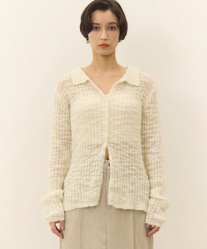 (eliuu)Slub Yarn Knit Polo Cardigan