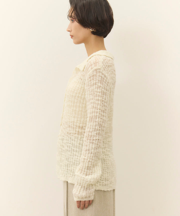 (eliuu)Slub Yarn Knit Polo Cardigan