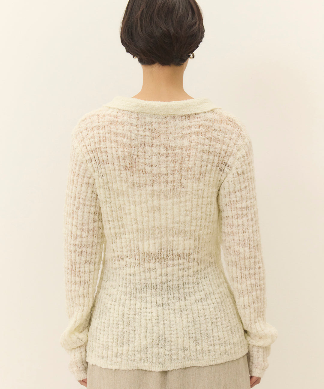 (eliuu)Slub Yarn Knit Polo Cardigan