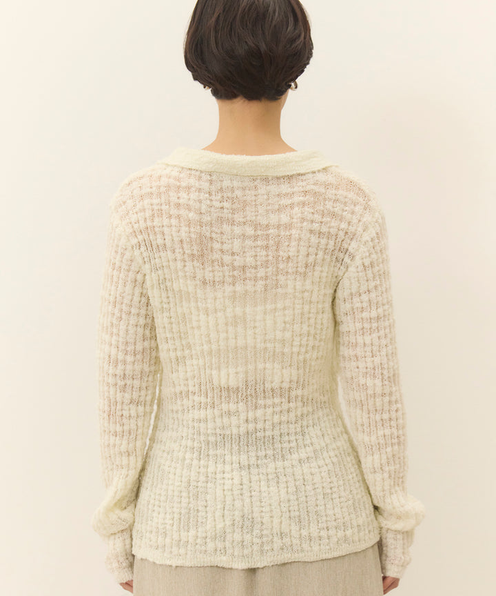 (eliuu)Slub Yarn Knit Polo Cardigan