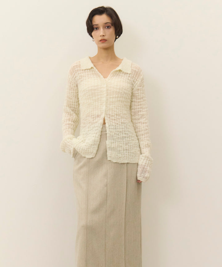 (eliuu)Slub Yarn Knit Polo Cardigan