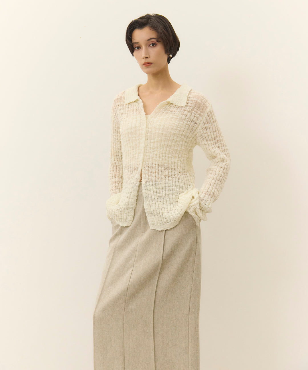 (eliuu)Pintuck Herringbone Skirt