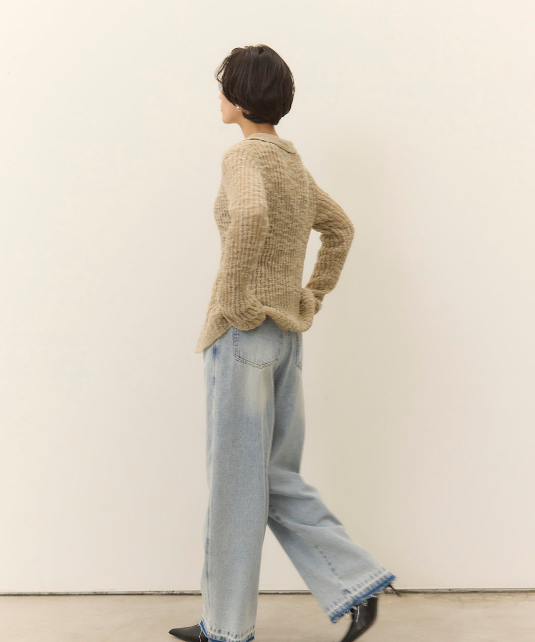 (eliuu)Slub Yarn Knit Polo Cardigan