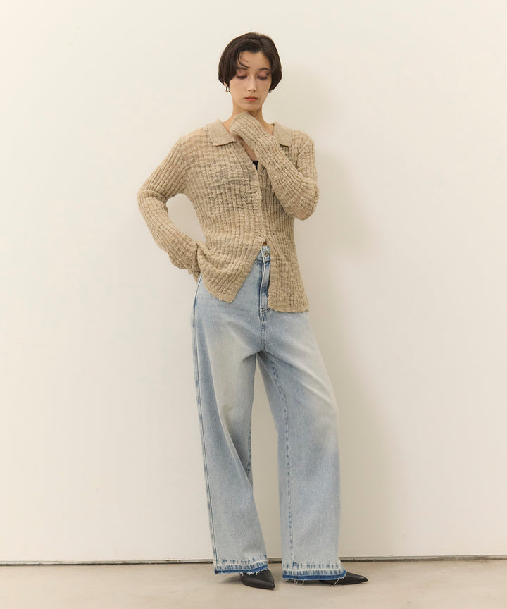(eliuu)Slub Yarn Knit Polo Cardigan