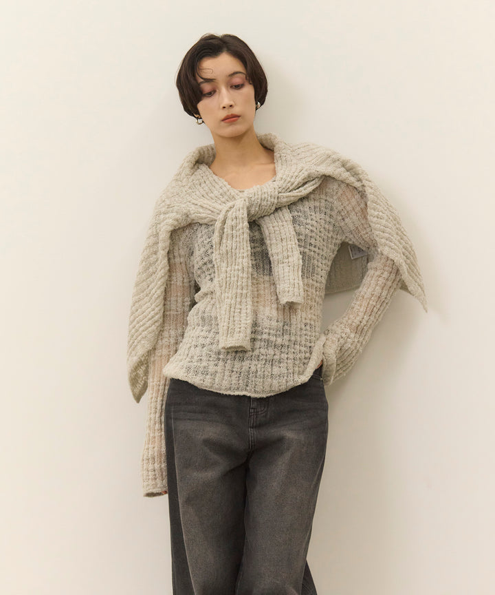 (eliuu)Slub Yarn Knit Polo Cardigan